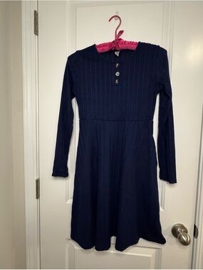 Youth A-line Dress Blue Knit By Yovion 12-13 Years Ling Sleeve Button Detail